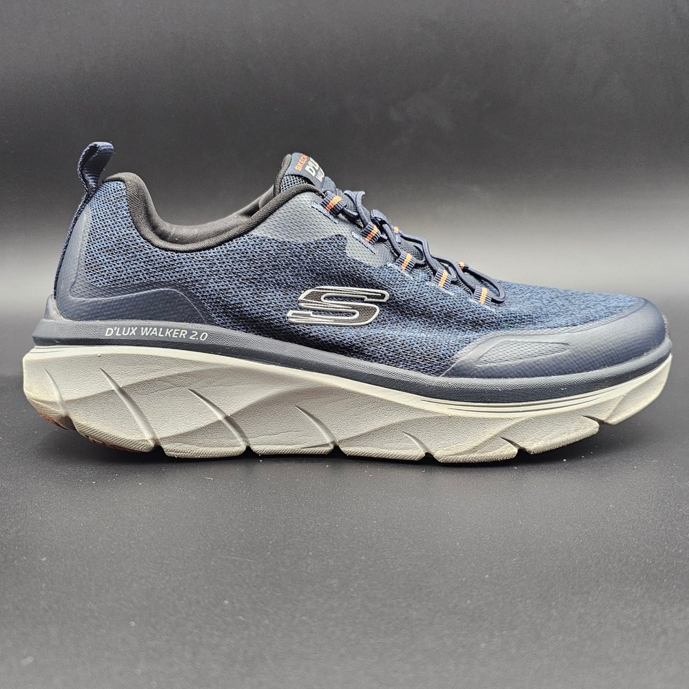 Skechers DLux Walker 2.0 Mens 10 Navy Blue Orange Relaxed Fit Sneakers 232719
